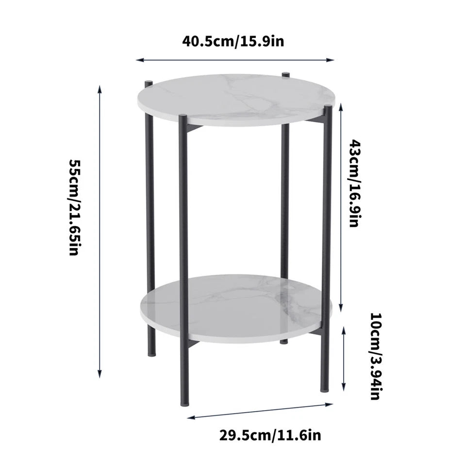 High Gloss Marble Top End Table Coffee Side Table W Rustproof Solid Iron Frame