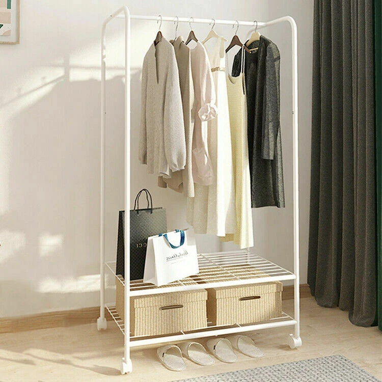 2 Tier Rolling Metal Garment Stand With 2 Side Hooks