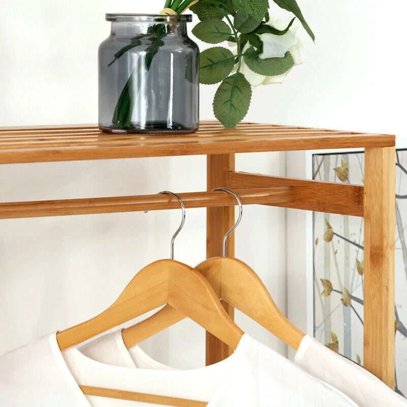 6 Tier Dustproof Bamboo Garment Clothes Rack Storage Shelves Closet Stand 4 Grid