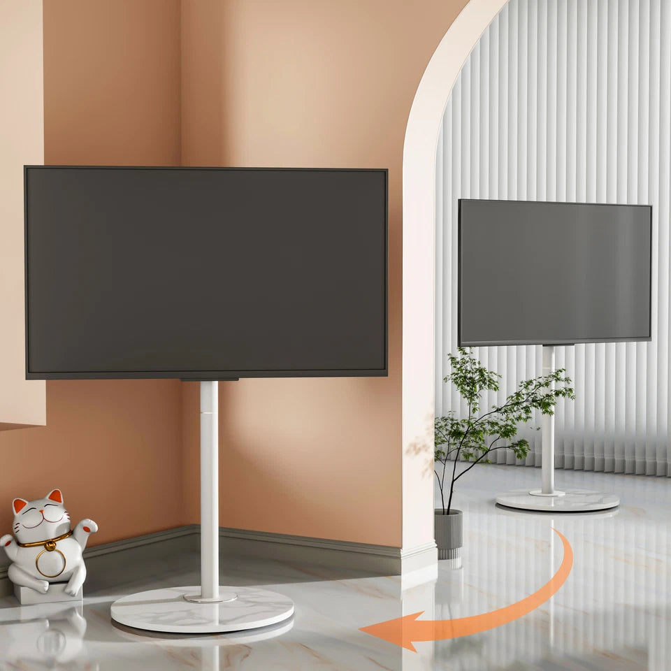 White 40-75 Inch Swivel TV Floor Stand with Sintered Stone Base and Height Adjust