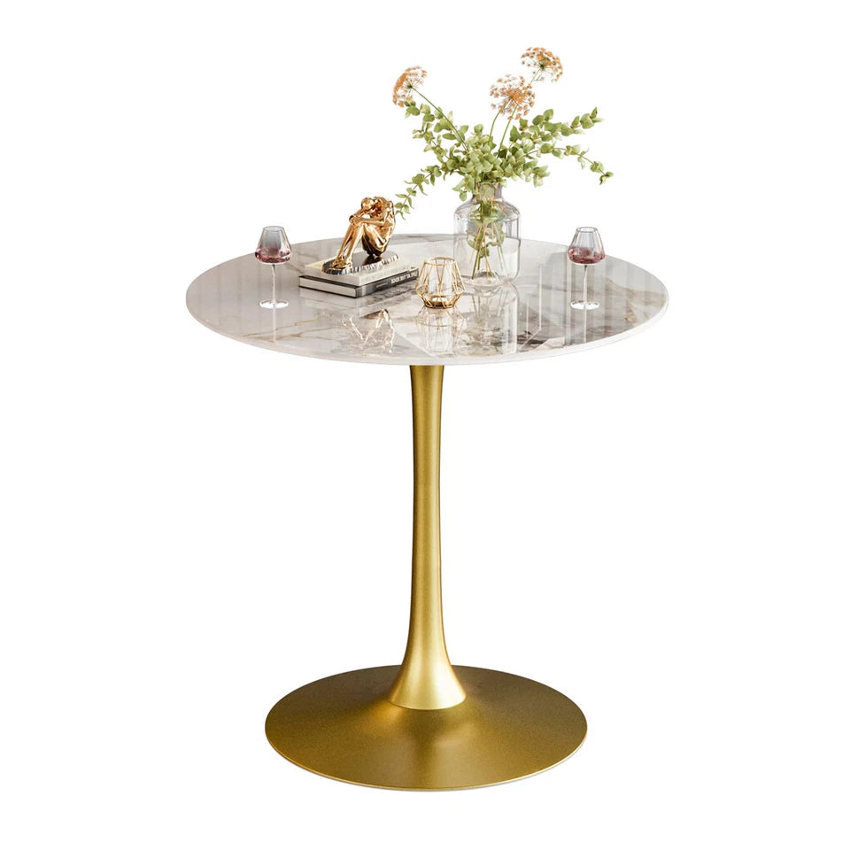Glossy Jade Round Sintered Stone Bar Table With Gold Base For Elegant Interiors