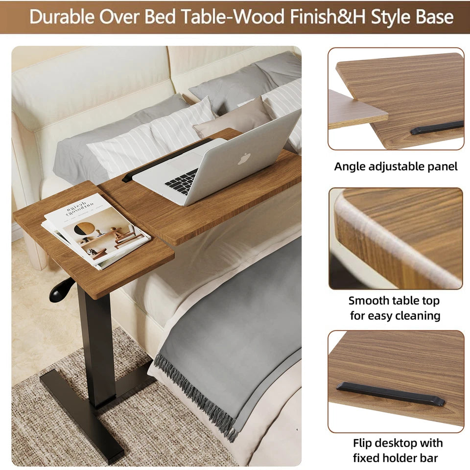 Black & Walnut Adjustable Rolling Laptop Desk With Tiltable Dual Top