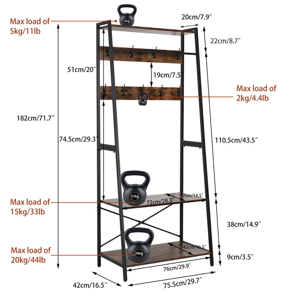 Industrial Wall-Mounted Clothes Rack Iron Black