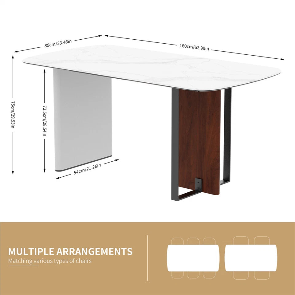 White Sintered Stone Dining Table With Tempered Glass Base Design