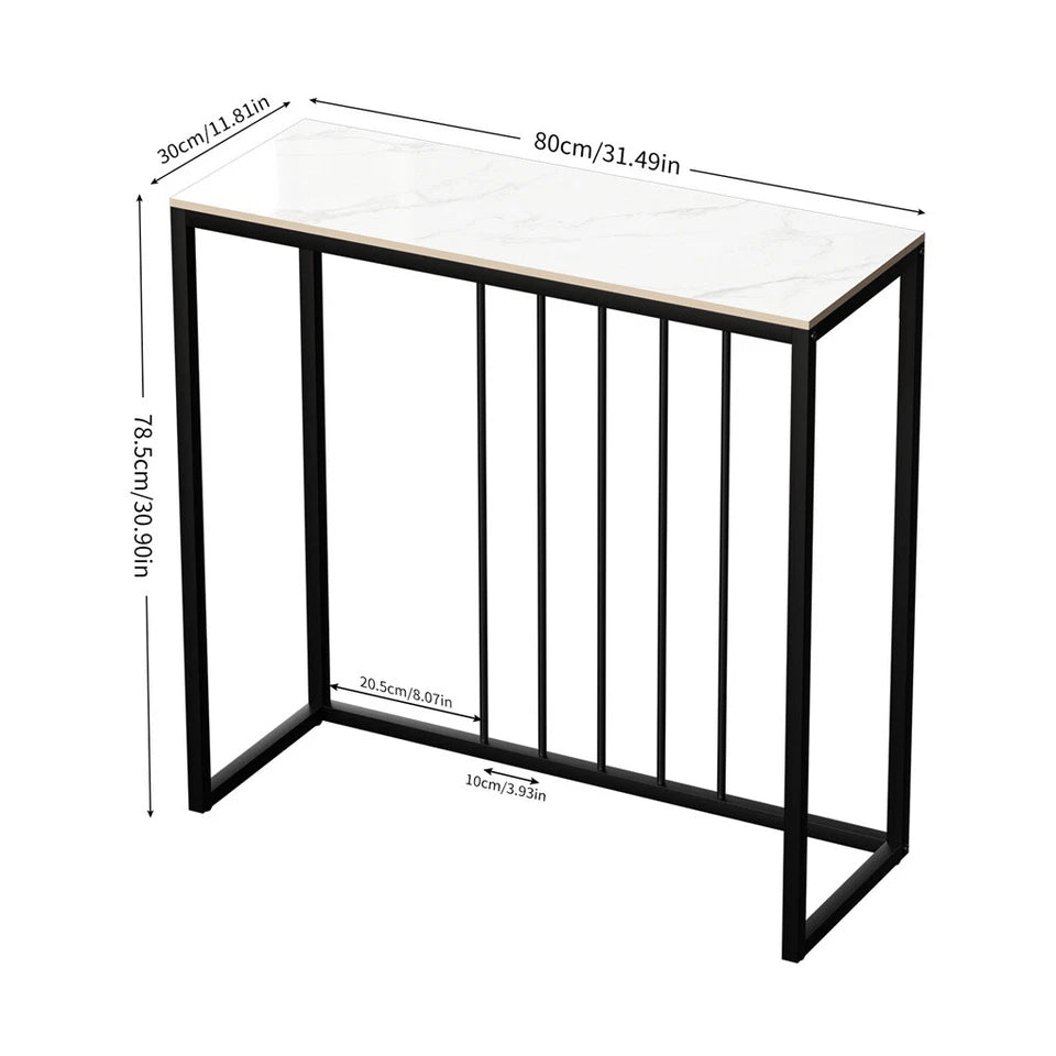 White Grey Sintered Stone Console Table With Sleek Modern Metal Legs