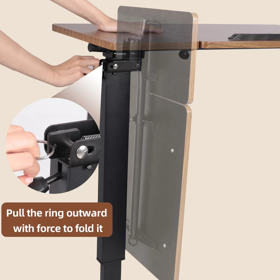 Black & Walnut Adjustable Rolling Laptop Desk With Tiltable Dual Top