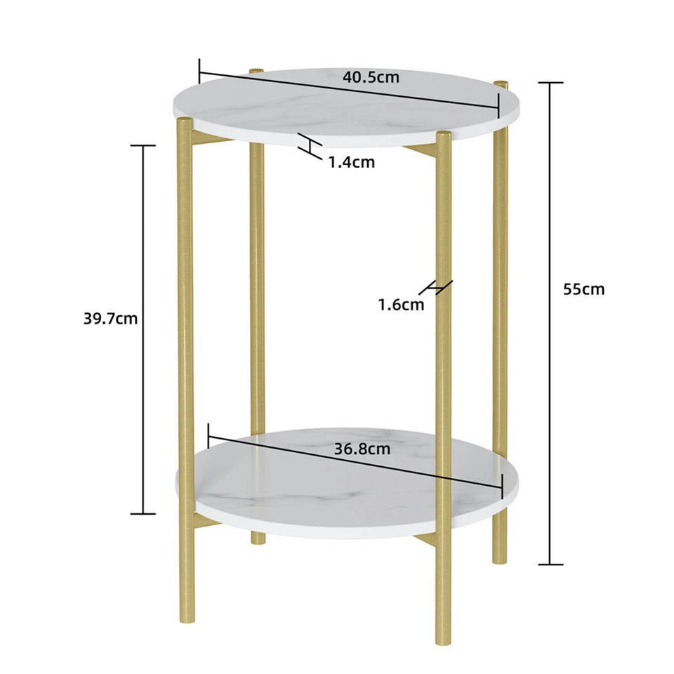 Sleek Marble End Table 2 Tier Coffee Table Nightstand With Thicken Metal Frame