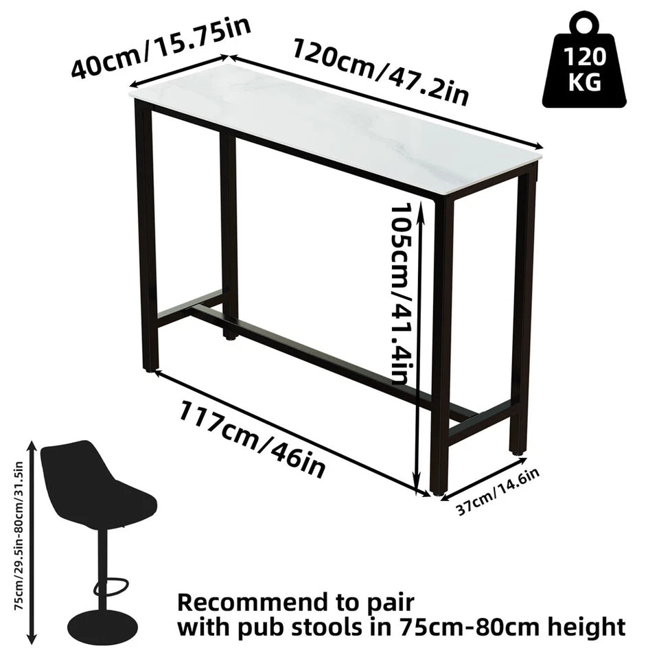Glossy White Rectangular Bar Table With Footrests For Comfortable Modern Dining