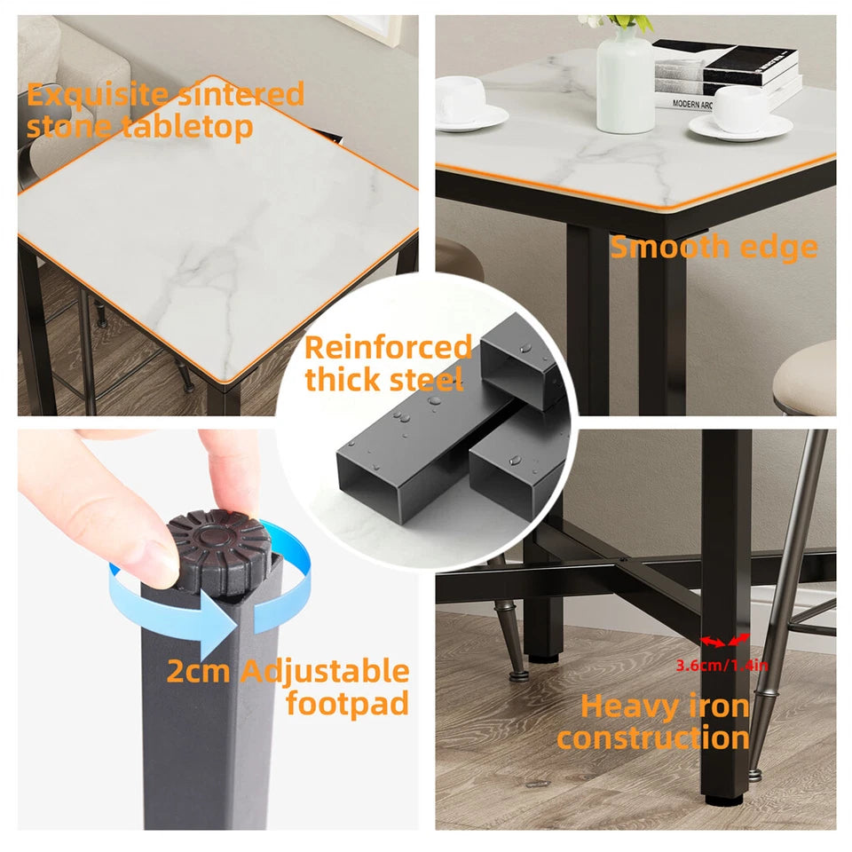 Glossy Jaded White Square Bar Table With Sintered Stone Top And Black X Base