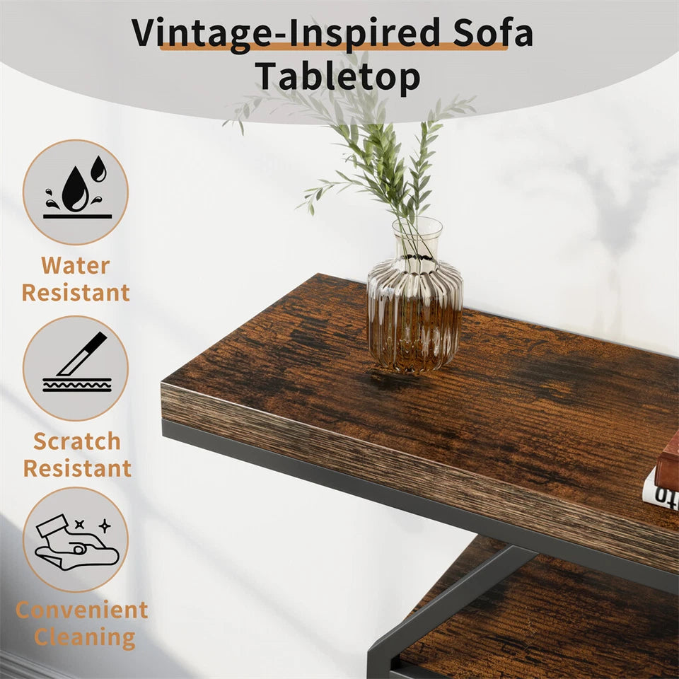 Black And Brown Entry Table With Industrial Design And Rustic Charm