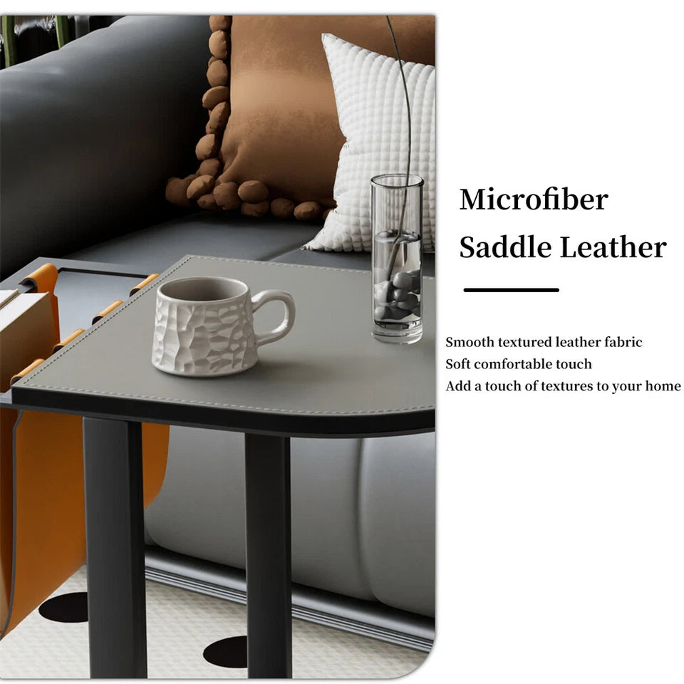 Luxury Leather Side Table with Magazine Rack