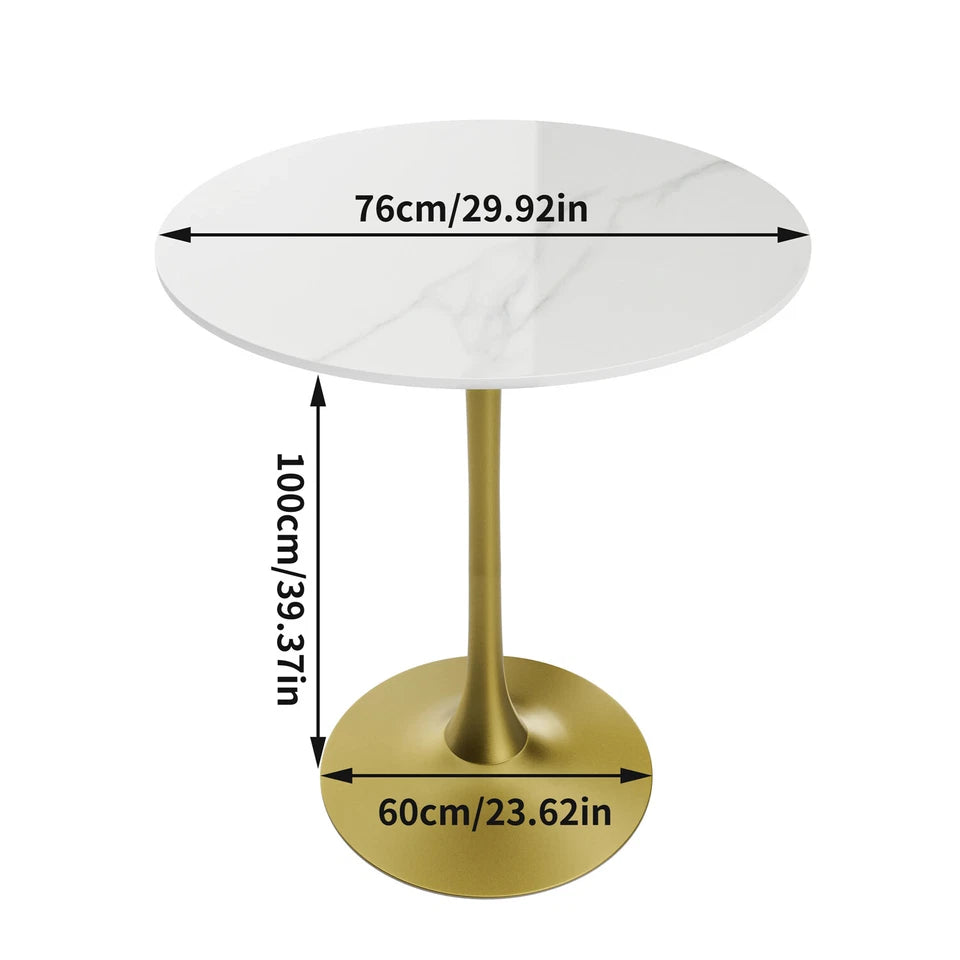 White Round Sintered Stone Bar Table With Gold Pedestal Base For Modern Interiors