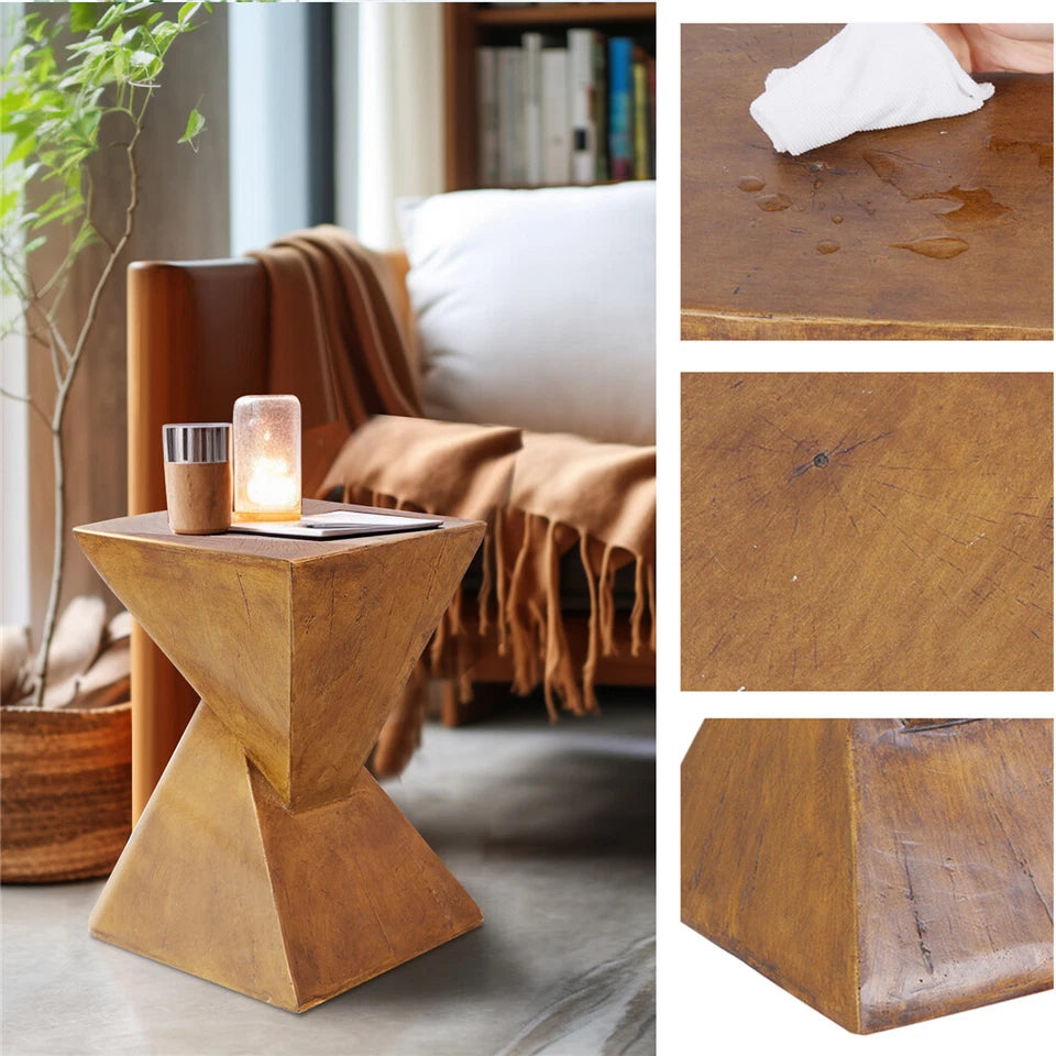 Wood Look Concrete Side Table With Hourglass Design For Indoor Outdoor