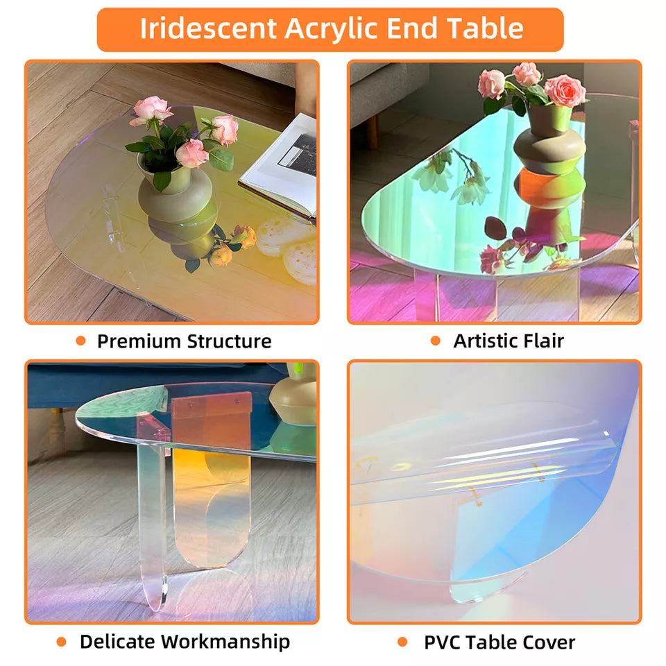 Iridescent Acrylic Coffee Table with Oval Design & Modern Rainbow Finish