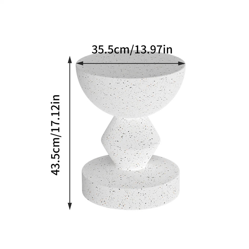 White Concrete Side Table With Sculpted Design For Indoor Or Patio Use