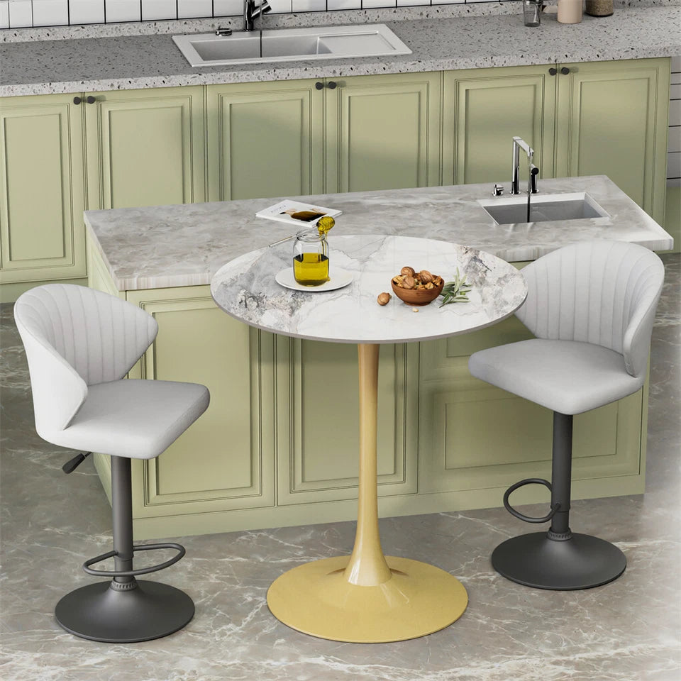 Glossy Jade Round Sintered Stone Bar Table With Gold Base For Elegant Interiors