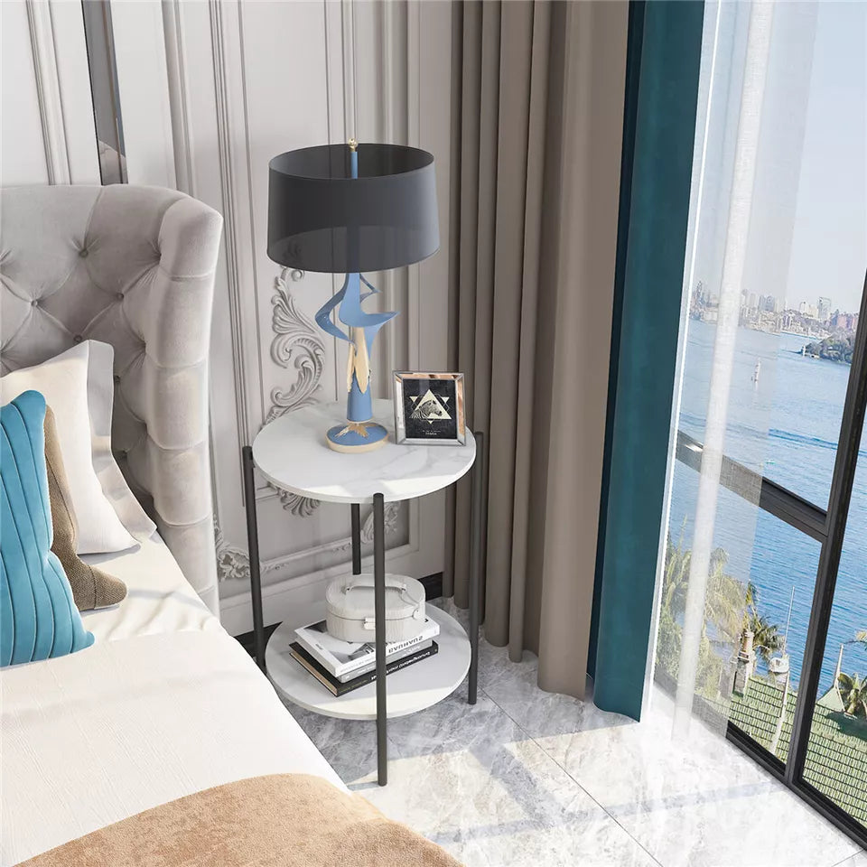 High Gloss Marble Top End Table Coffee Side Table W Rustproof Solid Iron Frame
