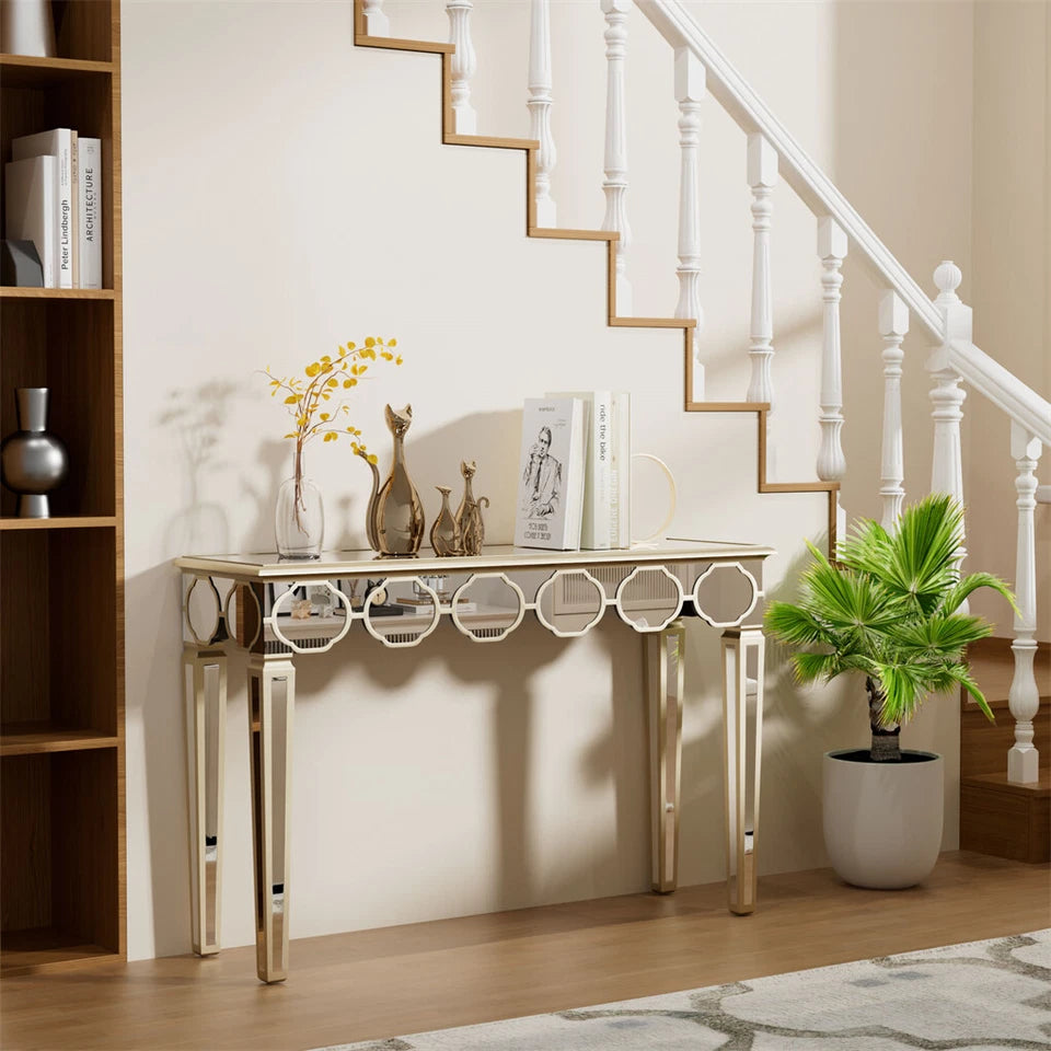 Silver And Gold Mirrored Console Table For Entryway Or Living Room