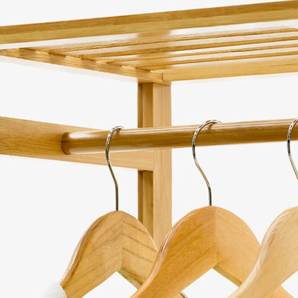 6 Tier Dustproof Bamboo Garment Clothes Rack Storage Shelves Closet Stand 4 Grid