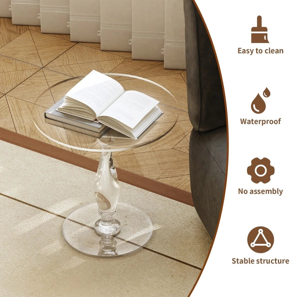 Transparent Acrylic Side Table With Roman Base For Modern Interiors