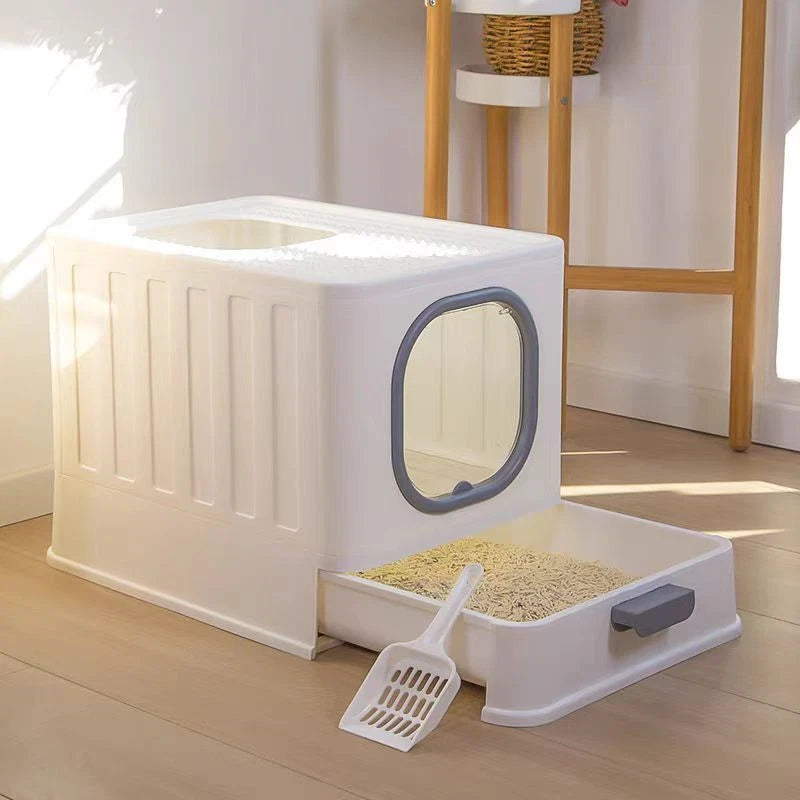 Top Entry XL Cat Litter Box – Foldable & Enclosed Tray