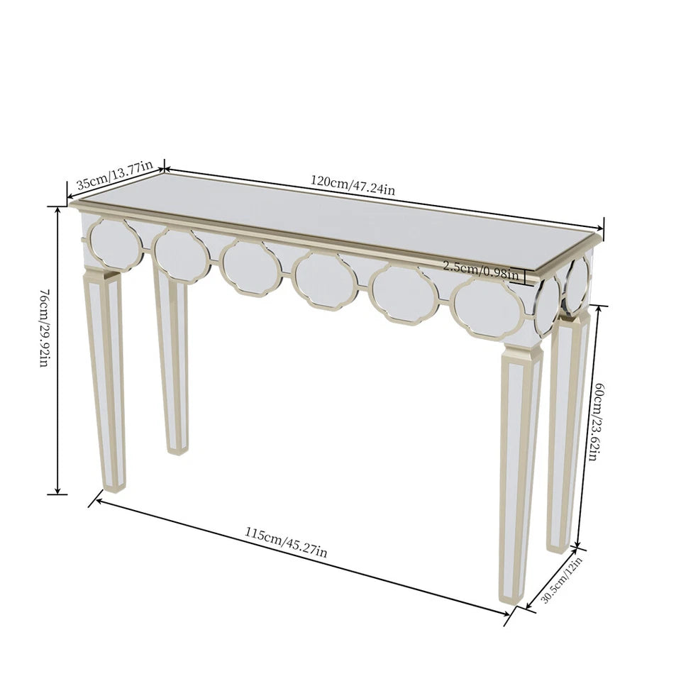 Silver And Gold Mirrored Console Table For Entryway Or Living Room