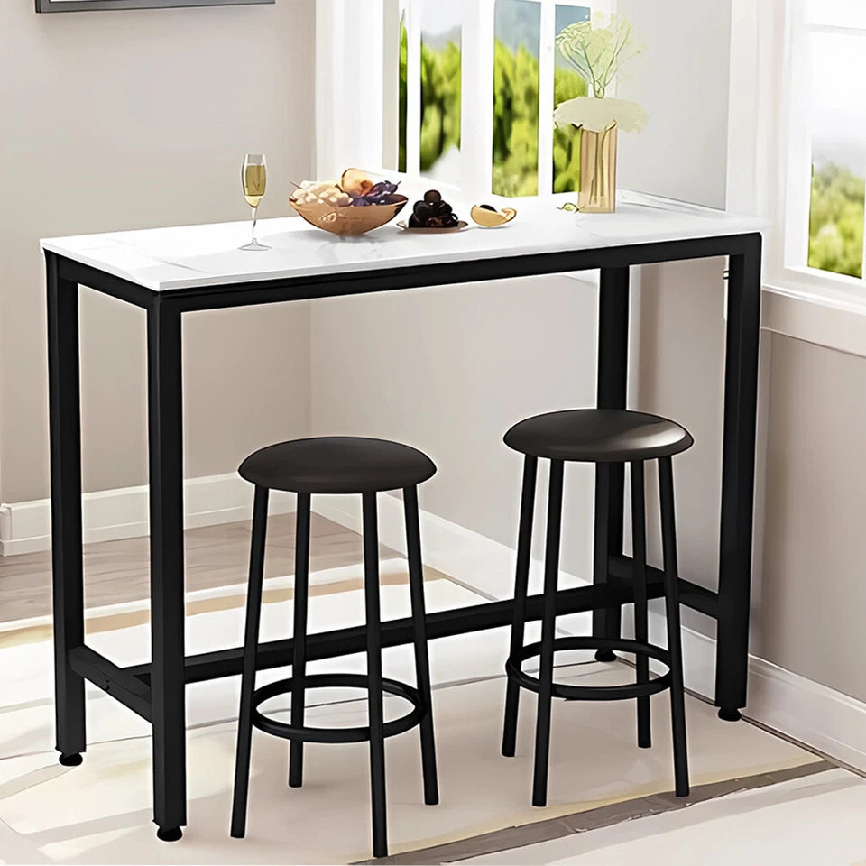 Glossy White Rectangular Bar Table With Footrests For Comfortable Modern Dining