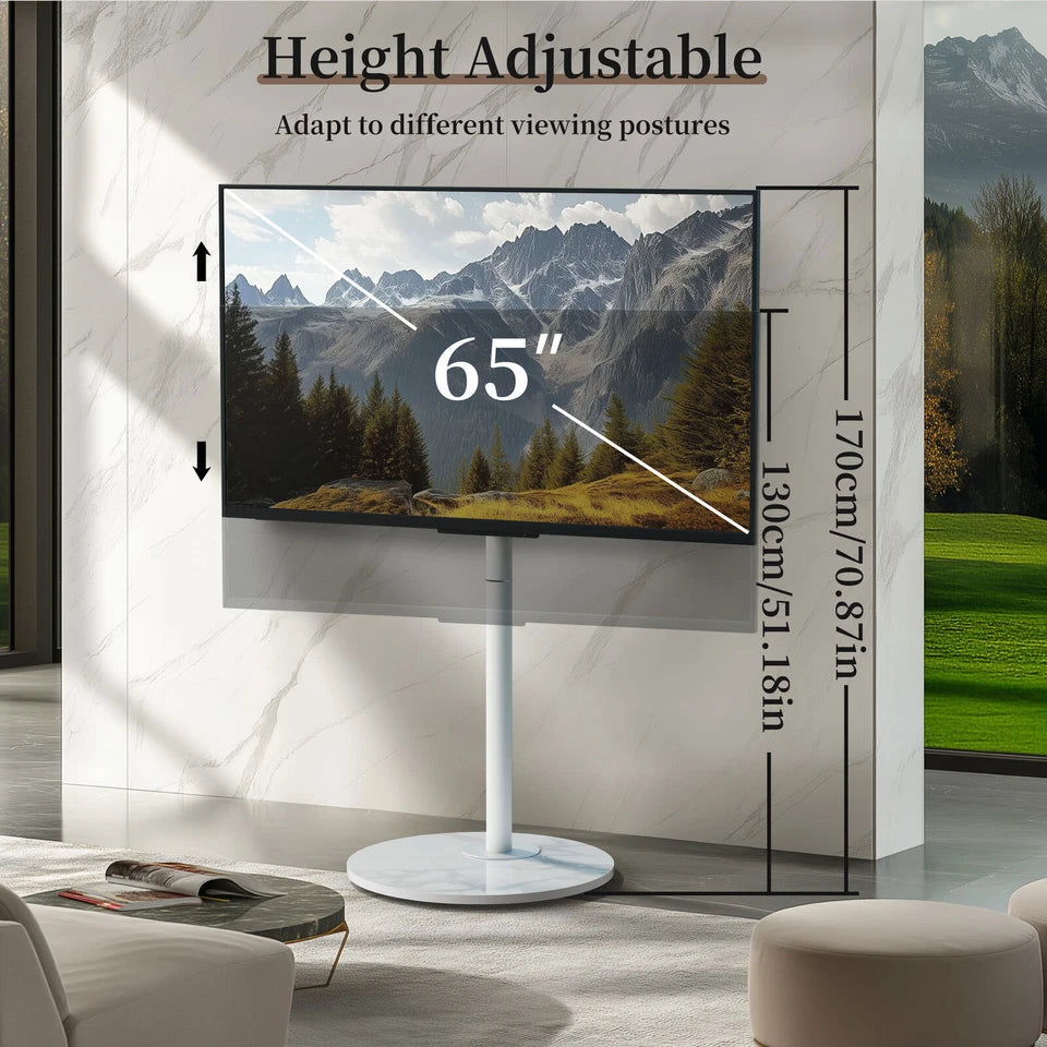 White 40-75 Inch Swivel TV Floor Stand with Sintered Stone Base and Height Adjust