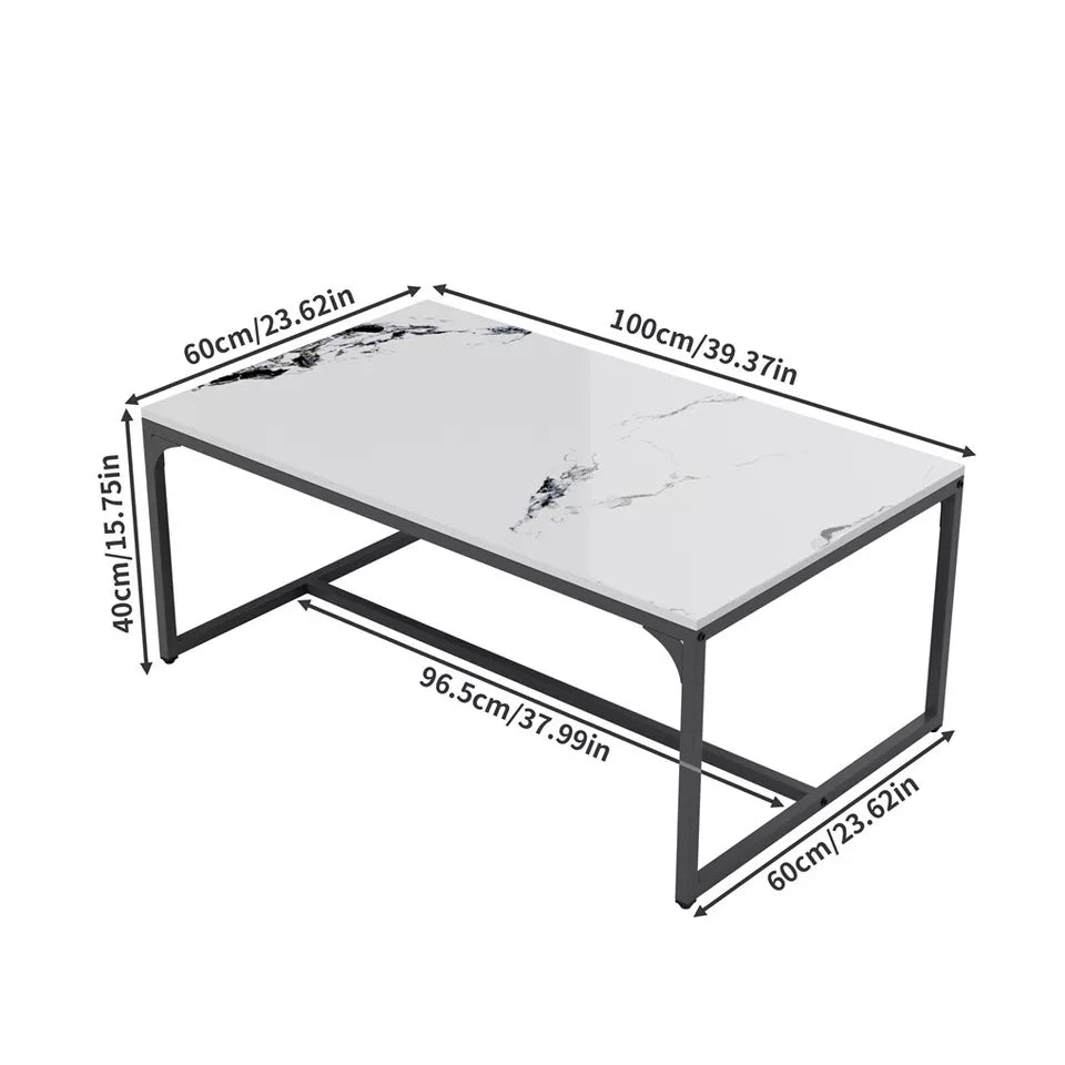 White & Black Rectangular Sintered Stone Coffee Table with Sleek Frame