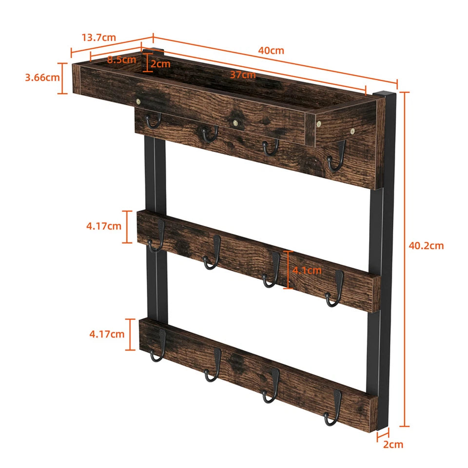 Wall Mounted Shelf Mug Cup Cupboard Kitchen Organiser Hooks Hanging Rack Holder