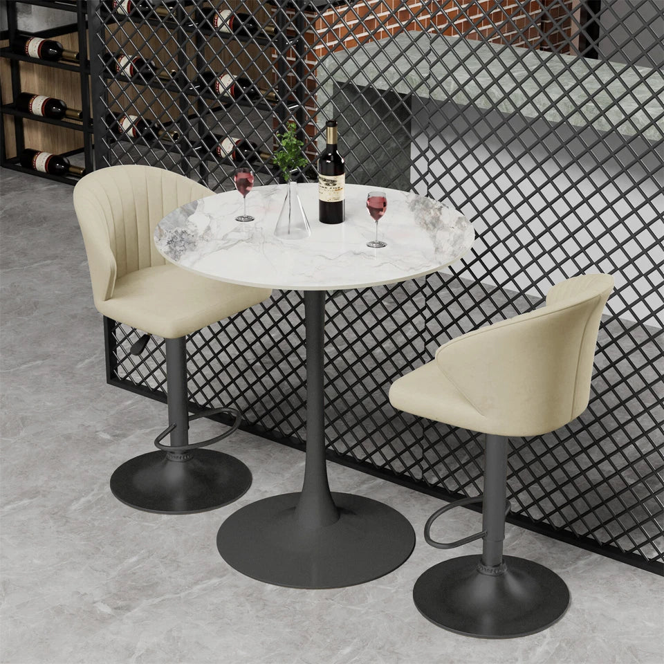 Glossy Jade Round Sintered Stone Bar Table With Black Base For Stylish Interiors