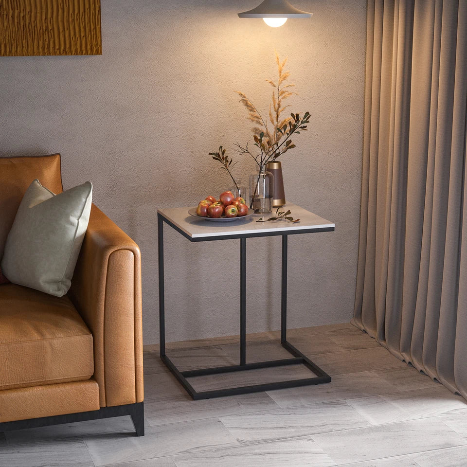 Sintered Stone Top C Shape Side Table Marble Narrow Open Side Table Under Couch