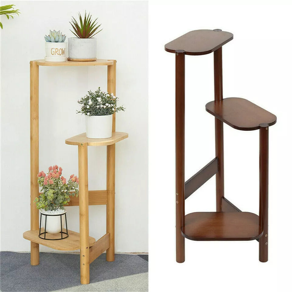 Wooden Plant Display Stand – Rustic 3-Tier Ladder Shelf