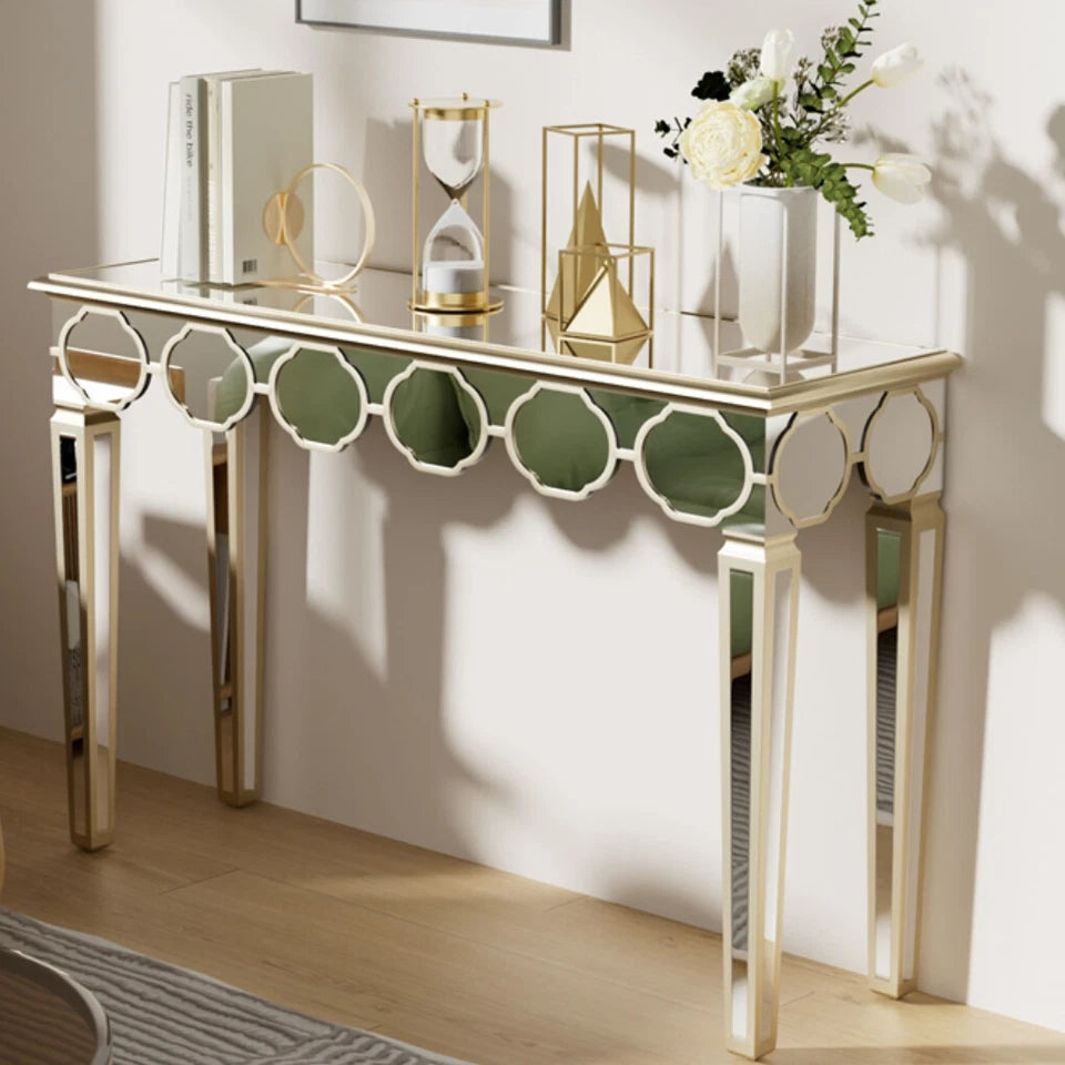 Silver And Gold Mirrored Console Table For Entryway Or Living Room
