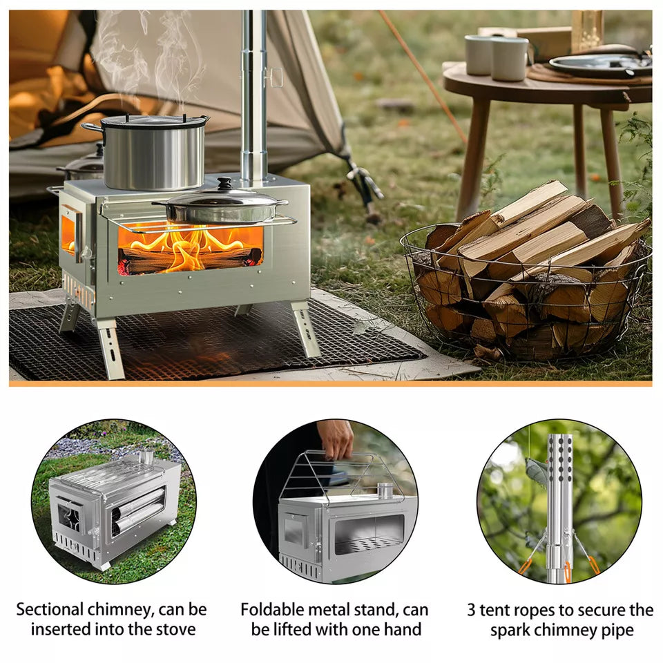 7-Pipe Portable Wood Stove – Perfect for Camping & Backyard