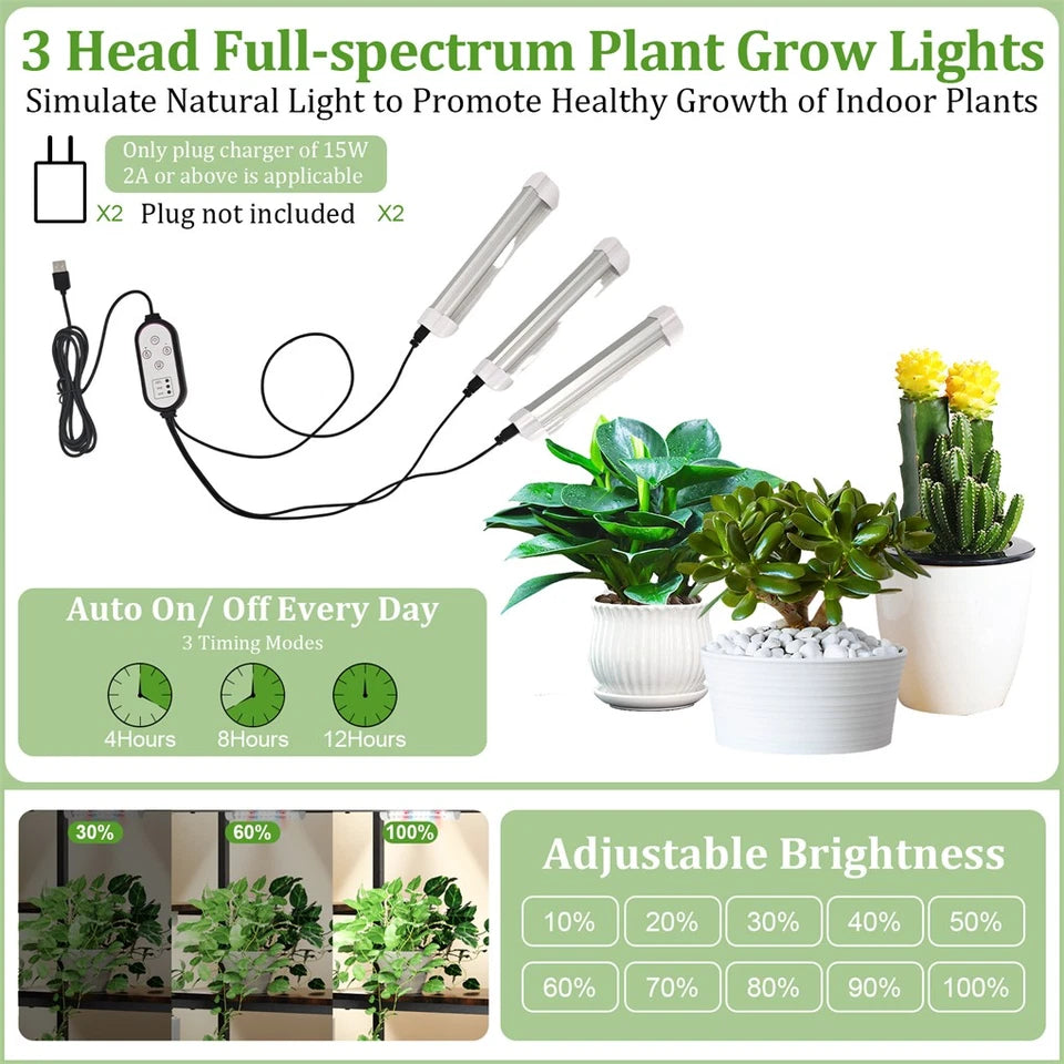 P&P Black & Brown Heart-Shaped Plant Stand with USB Grow Lights for Indoor Plant Display