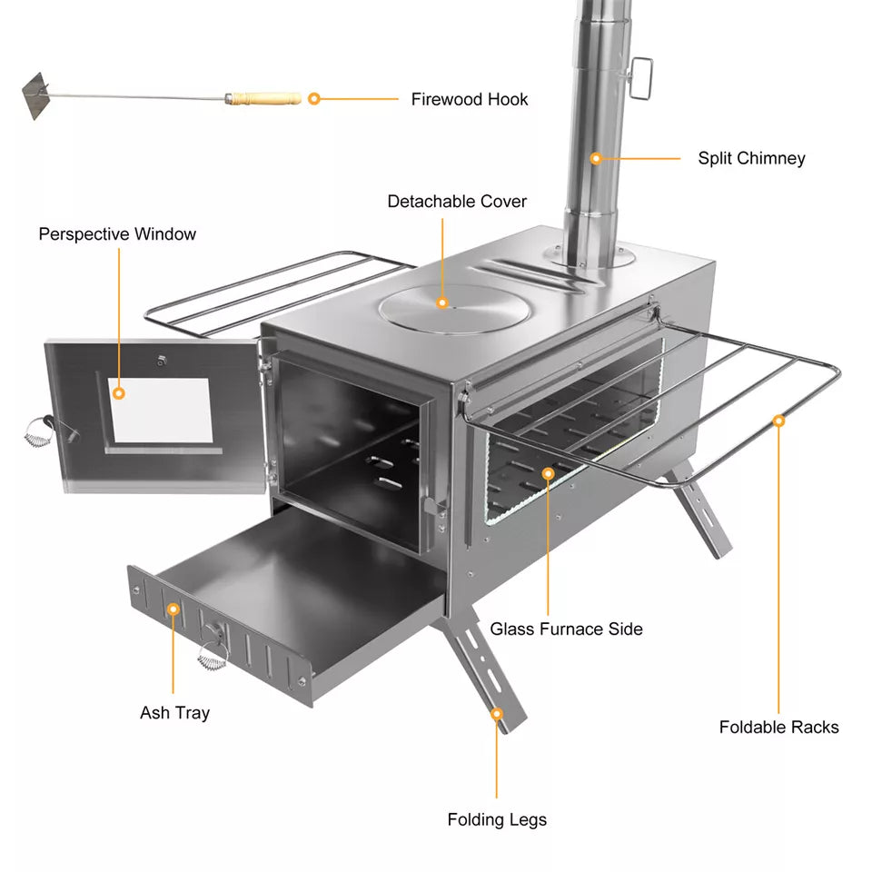 7-Pipe Portable Wood Stove – Perfect for Camping & Backyard