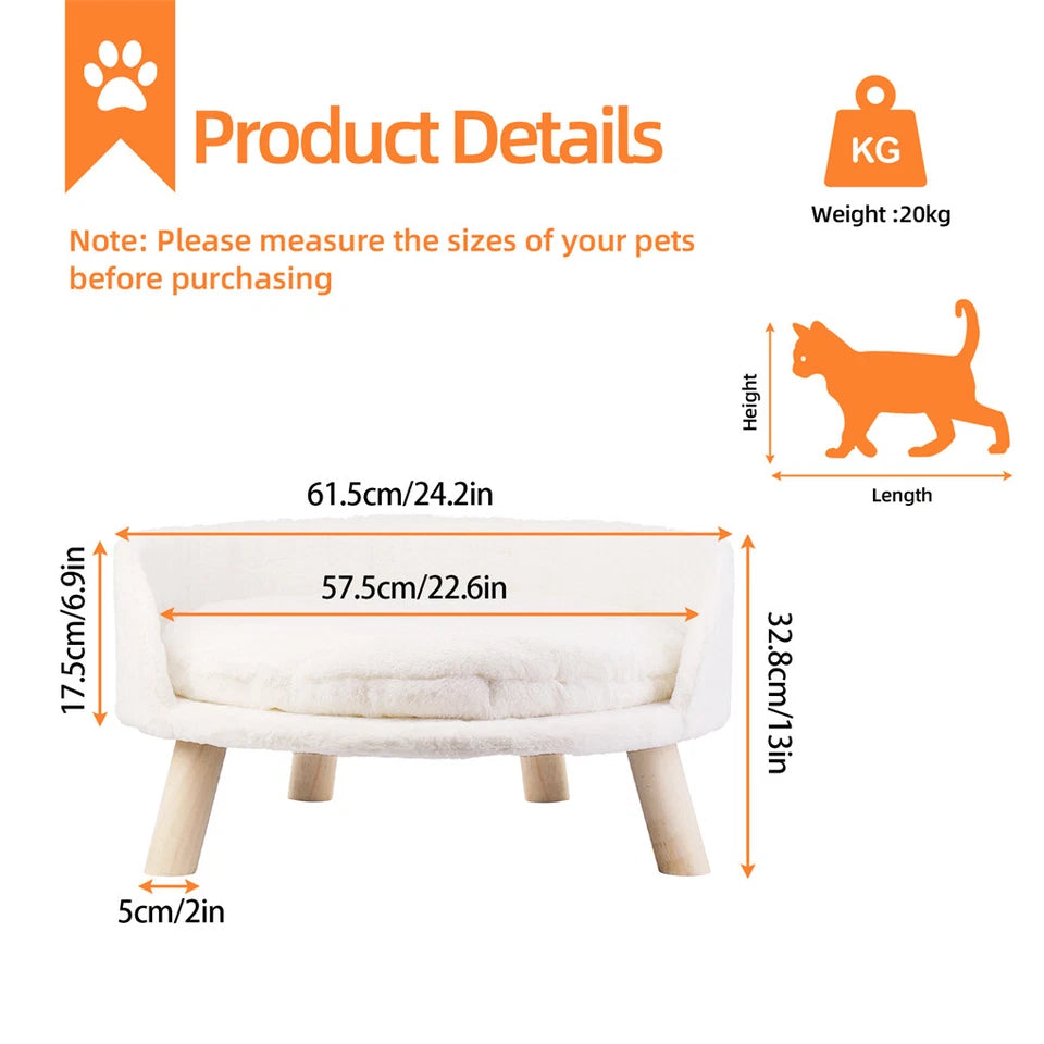 Nordic Plush Elevated Pet Sofa Chair Large for Cats Dogs(60CM)