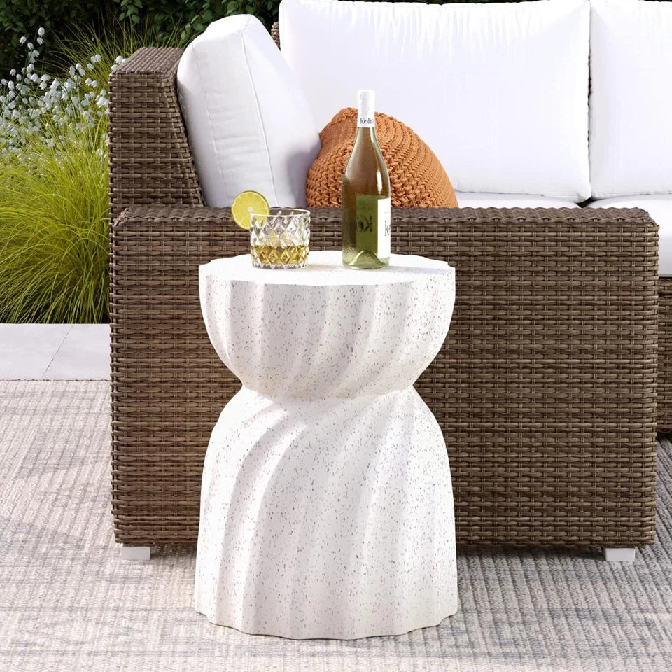 Off-White Concrete Side Table With Antique Look For Indoor Or Outdoor