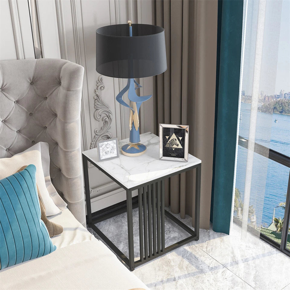 Square Slate Coffee Table Marble Sofa Side Snack Table for Living Room Bedroom