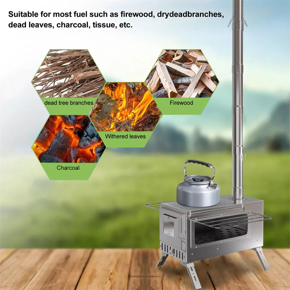 7-Pipe Portable Wood Stove – Perfect for Camping & Backyard