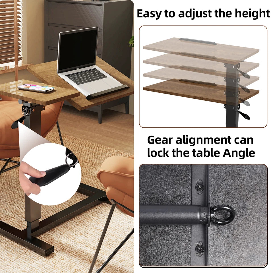 Black & Walnut Adjustable Rolling Laptop Desk With Tiltable Dual Top