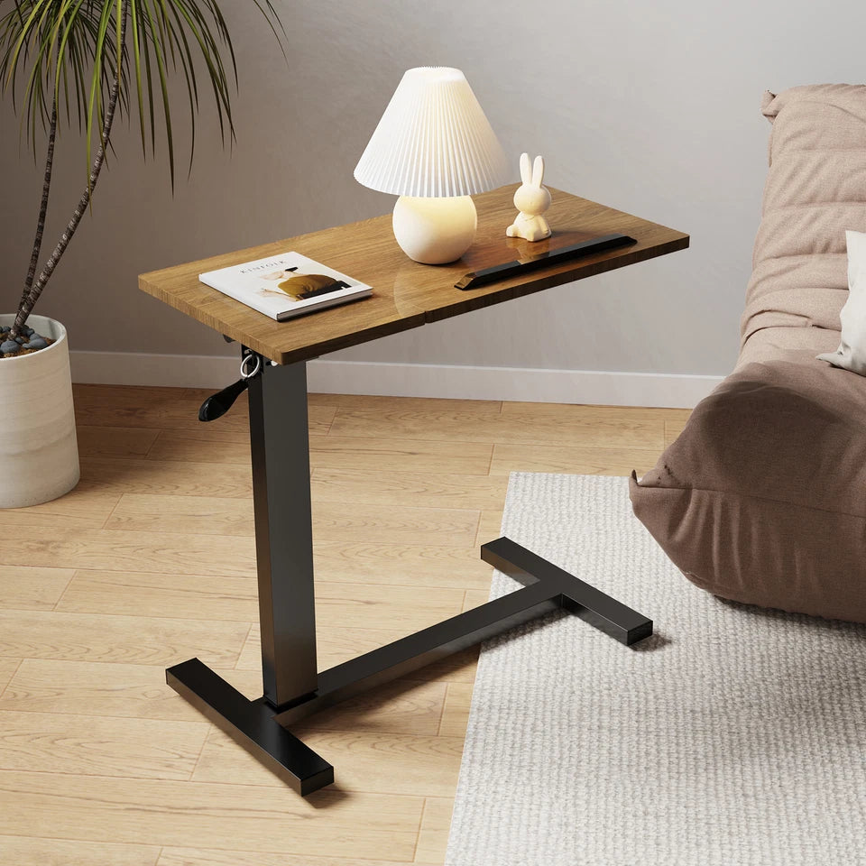 Black & Walnut Adjustable Rolling Laptop Desk With Tiltable Dual Top