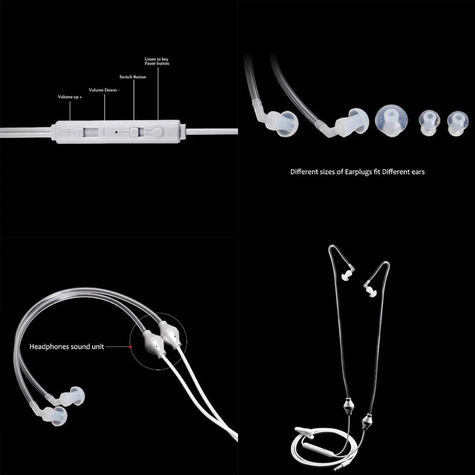 White Air Tube Stereo Earbuds with Mic, Anti-Radiation, Noise Isolation and 3.5mm Jack