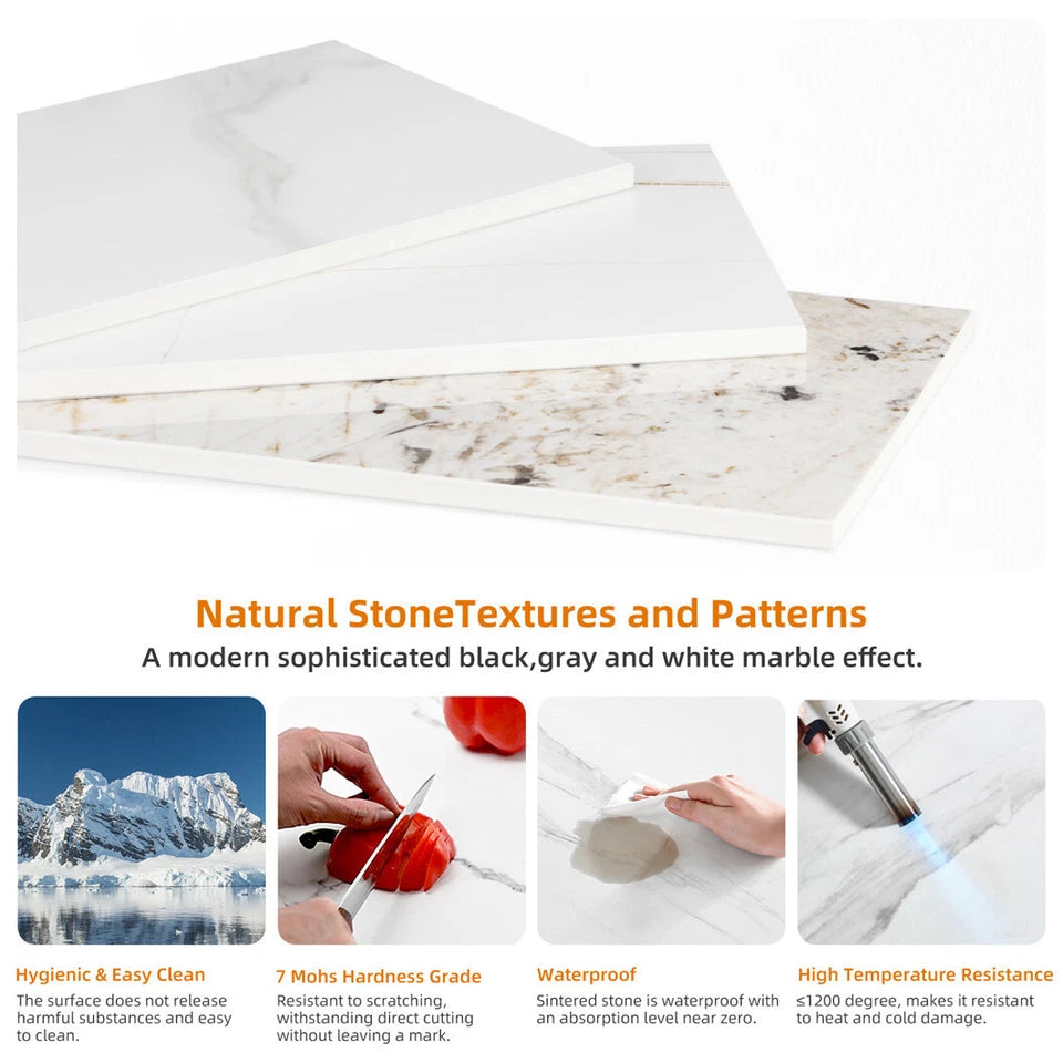 White Sintered Stone Rectangular Nesting Tables with Black Metal Frame