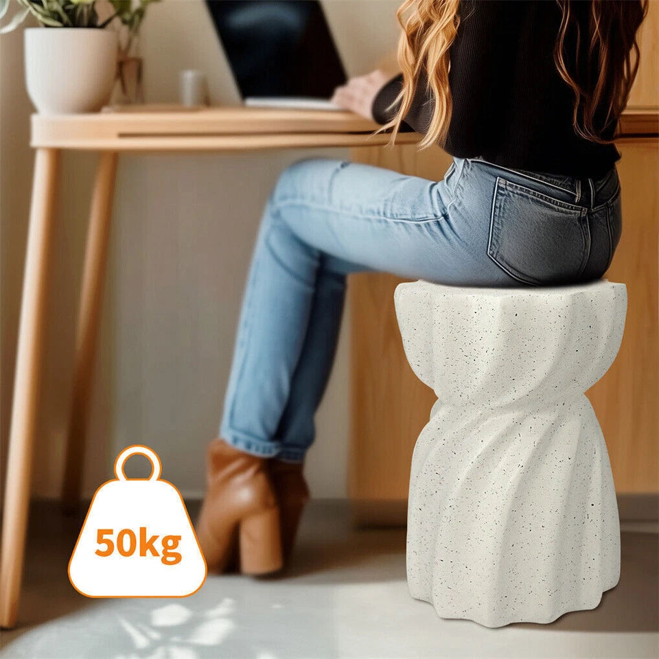 Off-White Concrete Side Table With Antique Look For Indoor Or Outdoor