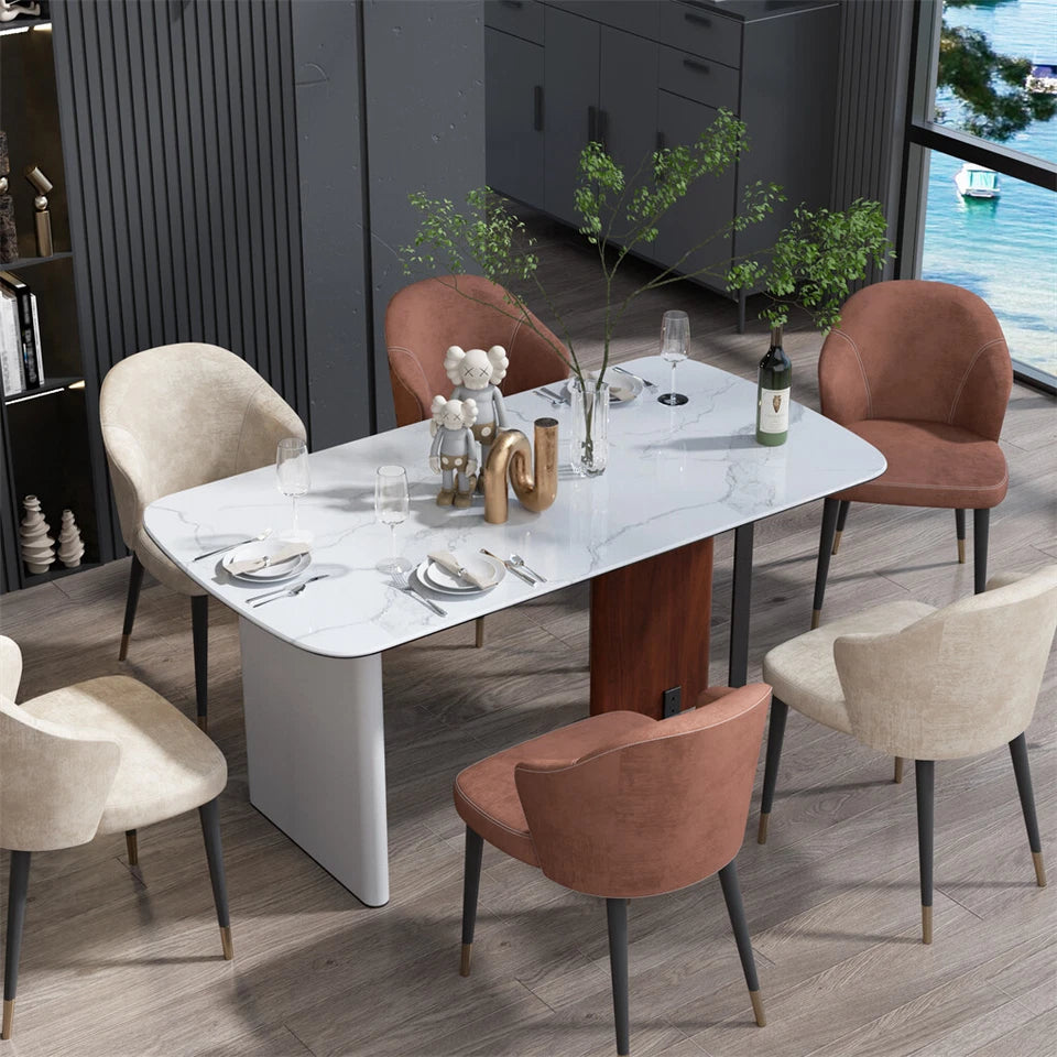 White Sintered Stone Dining Table With Tempered Glass Base Design