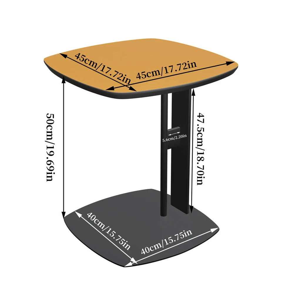 Orange Saddle Leather C-Shaped Square Side Table With Black Iron Frame