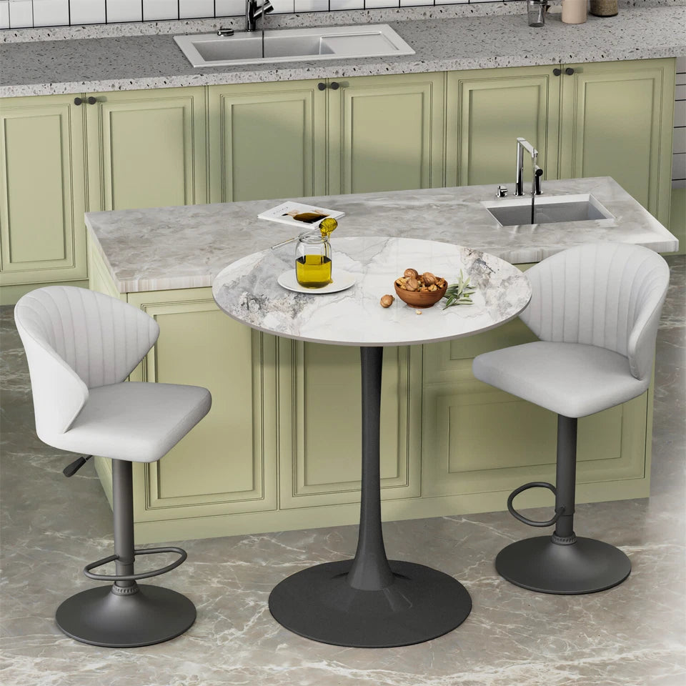 Glossy Jade Round Sintered Stone Bar Table With Black Base For Stylish Interiors