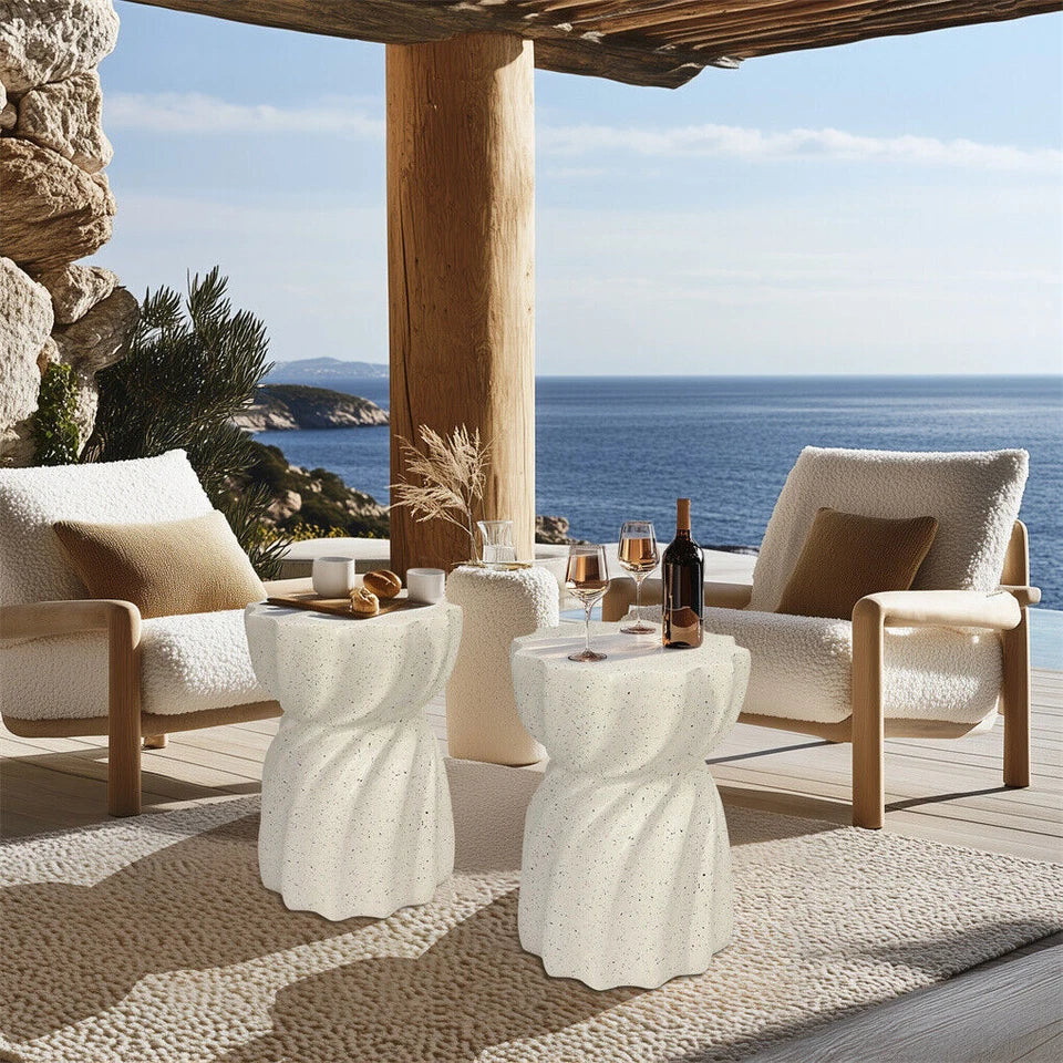 Off-White Concrete Side Table With Antique Look For Indoor Or Outdoor